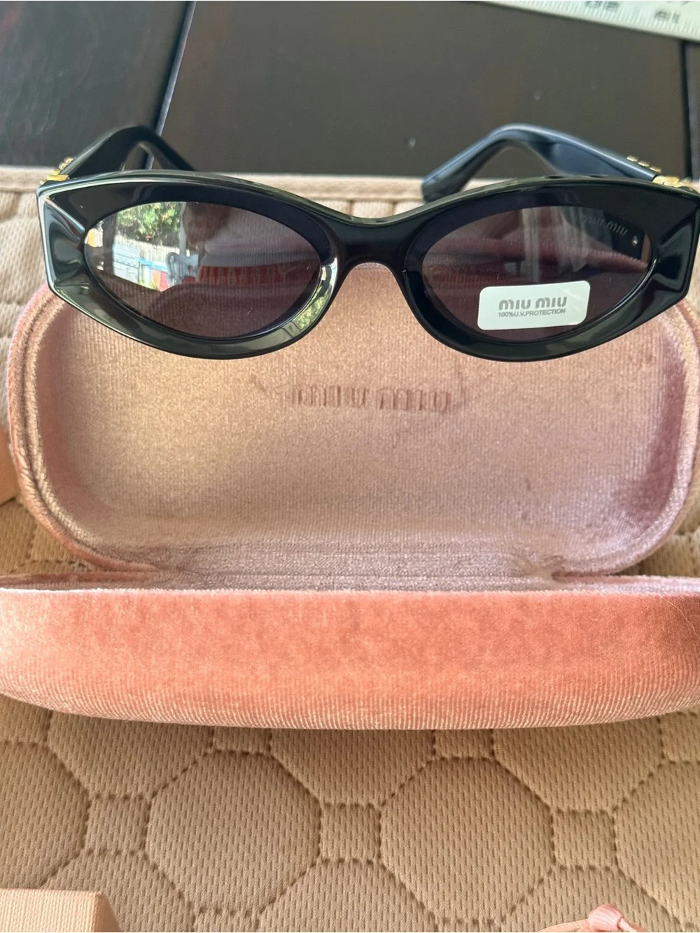 Miu Miu Black chunky oval Sunglasses • 100% UV Protection Tinted gray lens NIB